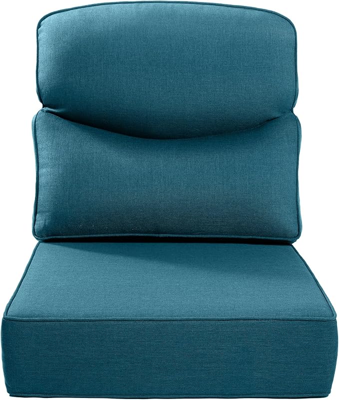 ACTREST Luxury 22x24/22x25 6-Inch Smile Outdoor Cushions - 1 Set Deep Seat Water-Resistant Patio Furniture Replacement Cushion for Wicker Wood Metal Chair Glider Rocker Loveseat Sofa - Peacock Blue