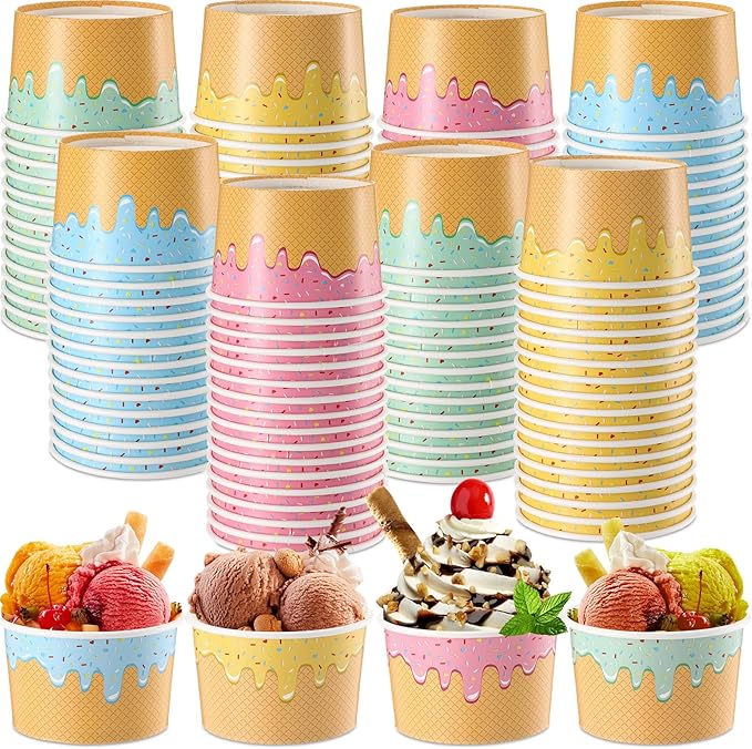 Ninehaoou 100 Pcs Ice Cream Cups Bulk Paper Disposable Dessert Bowls Ice Cream Bowls Paper Dessert Cups Sundae Soup Yogurt...