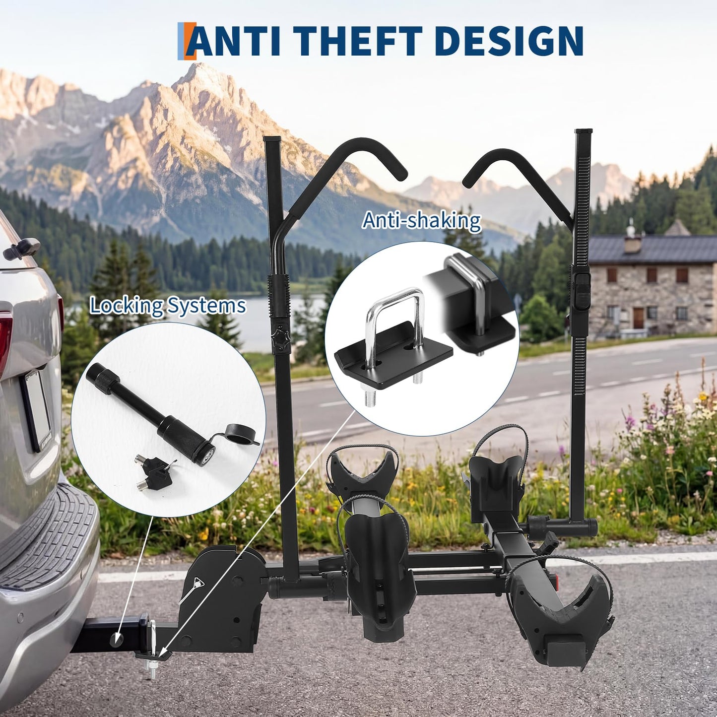E-Bike Rack for 2-Bike, 200lbs Heavy Duty Hitch Mount Bike Carrier with Anti-Wobble System, Fits 5" Fat Tires, Tilting & Folding Design, 2" Receiver