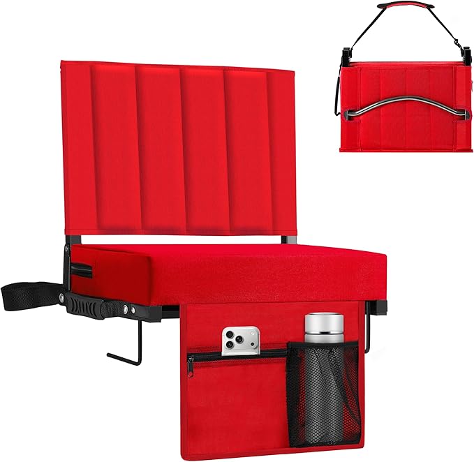 Halituny Stadium Seat for Bleachers with Back Support, Portable Bleacher Seat with Wide Comfy Padded Cushion, Metal Hook, Folding Stadium Chair with Shoulder Strap, Carry Handle, Cup Holder
