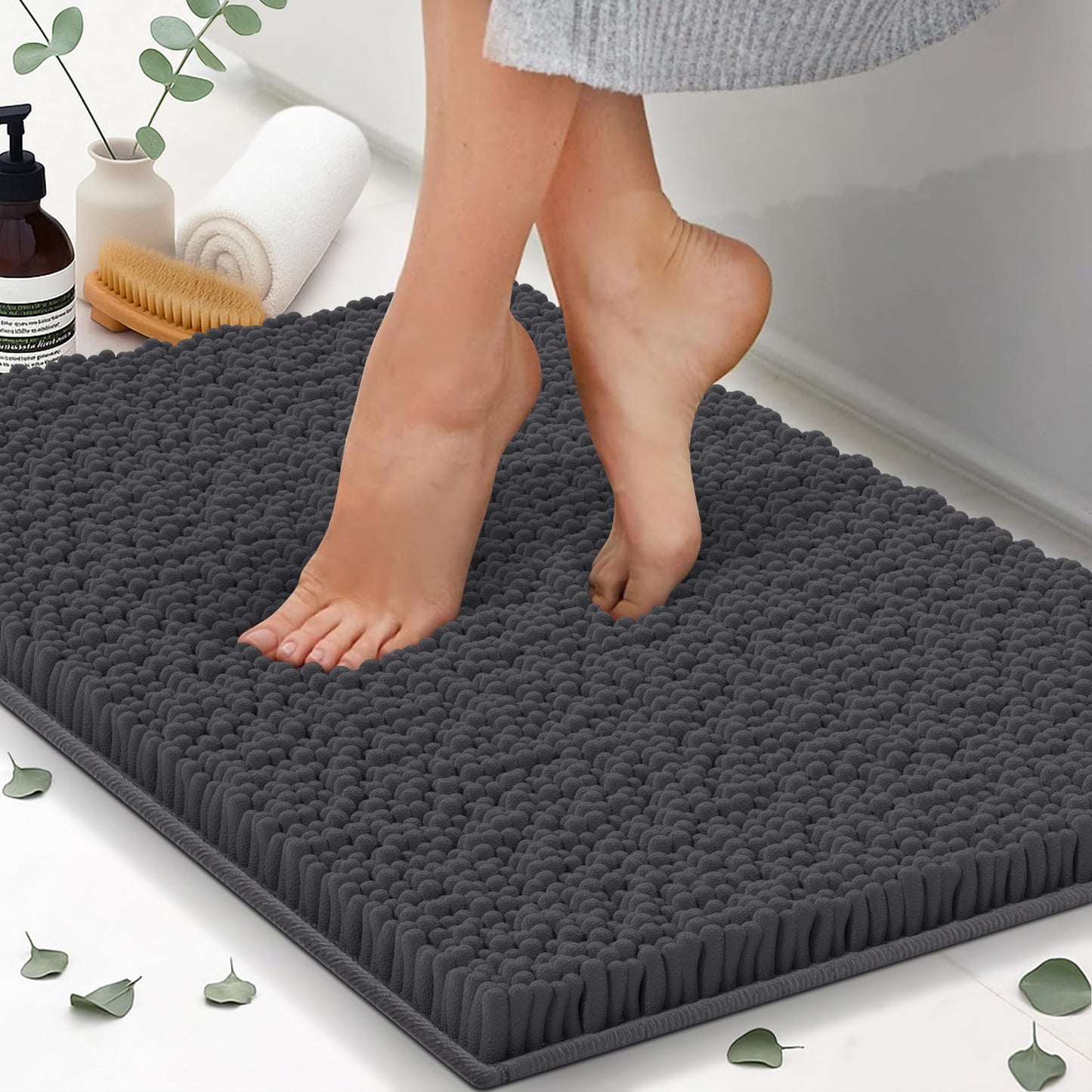 ITSOFT Plush Bathroom Rugs, Washable Microfiber Bath Mat, Absorbent Non Slip Shower Rug, Quick Dry Non Skid Floor Bath Mats Bathroom Rug, Alfombra para Baño, Small Dark Gray 22x14