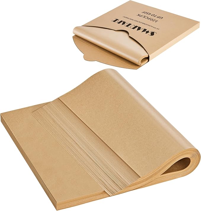 SMARTAKE 120Pcs Parchment Paper Sheets, 16x24 Inch Pre-Cut Parchment Paper for Baking, Non-Stick Baking Paper, Natural Wood Pulp, for Air Fryer Steaming Grilling Rack Oven (Unbleached)