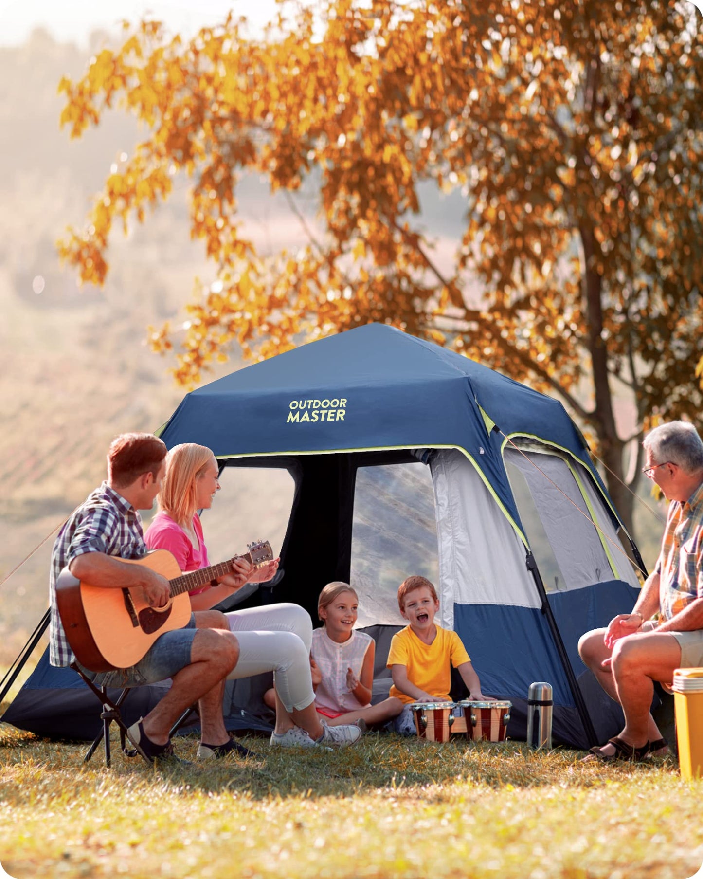OutdoorMaster Camping Tents, 4/6 Person Camping Tent with Blackout Shelter Technology, Easy Setup in 60 Seconds, Weatherproof Pop Up Tent with Top Rainfly, Instant Cabin Tent (Blue, 4 Person)