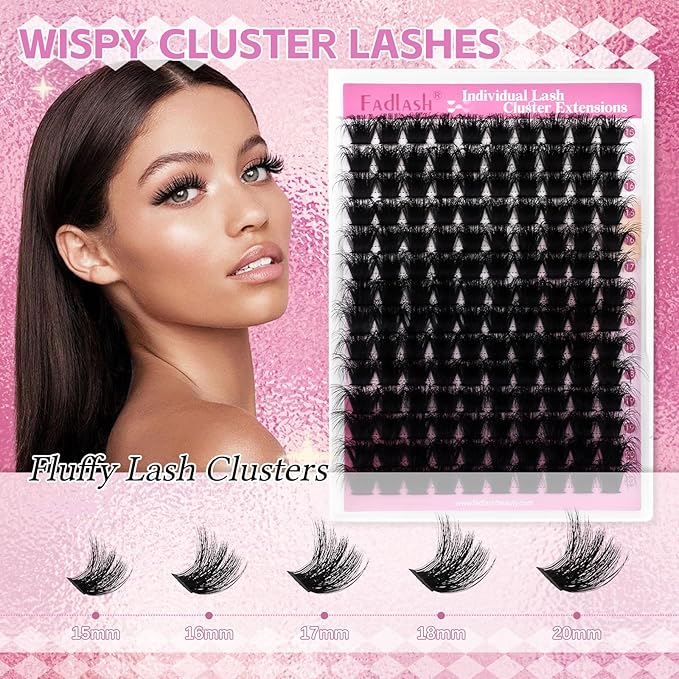 FADLASH Lash Clusters 200D Thick Eyelash Clusters D Curl Volume Cluster Eyelash Extensions 15-20mm Individual Lashes 3D Effect DIY Lash Extension Clusters (200D-0.07-D,15-20mm)