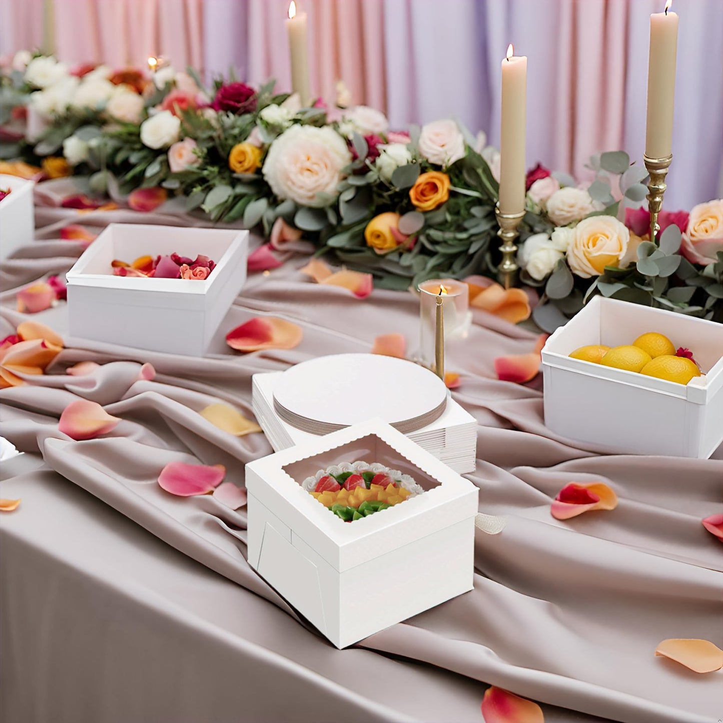 Packpal 20Pack 12 Inch Cake Boxes With Cake Boards (10 boxes & 10 boards), 12X12X8 Inch White Bakery Boxes With Windown For Cajas Pasteles, Cookie, Pastries,Pie, Wedding, Birthday, Valentines Day