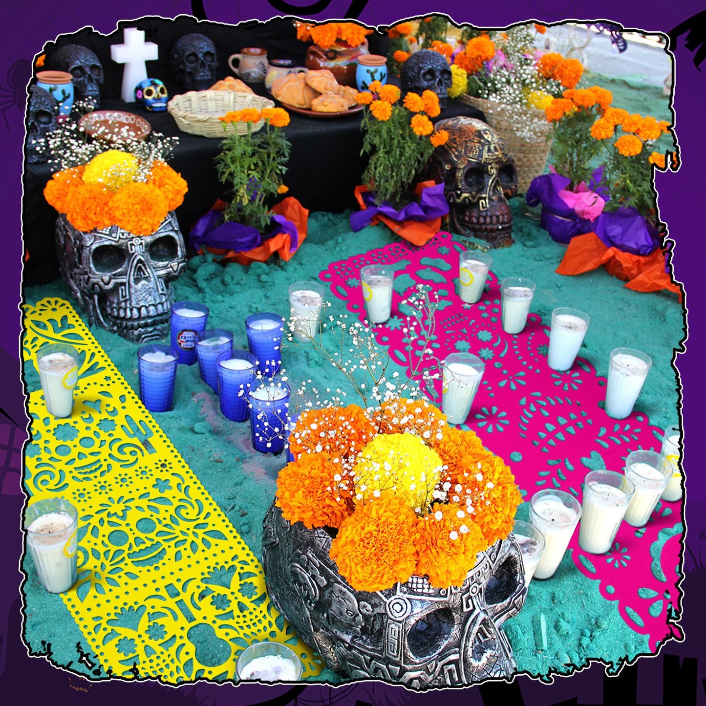 Motiskyy 6 Pack Day of The Dead Altar Decor Papel Picado Table Runners 29 x 10 Inch Dia De Muertos Decorations Sugar Skull Mexican Table Runner Mexican Party Fiesta Carnival Cinco De Mayo Mantel Decor