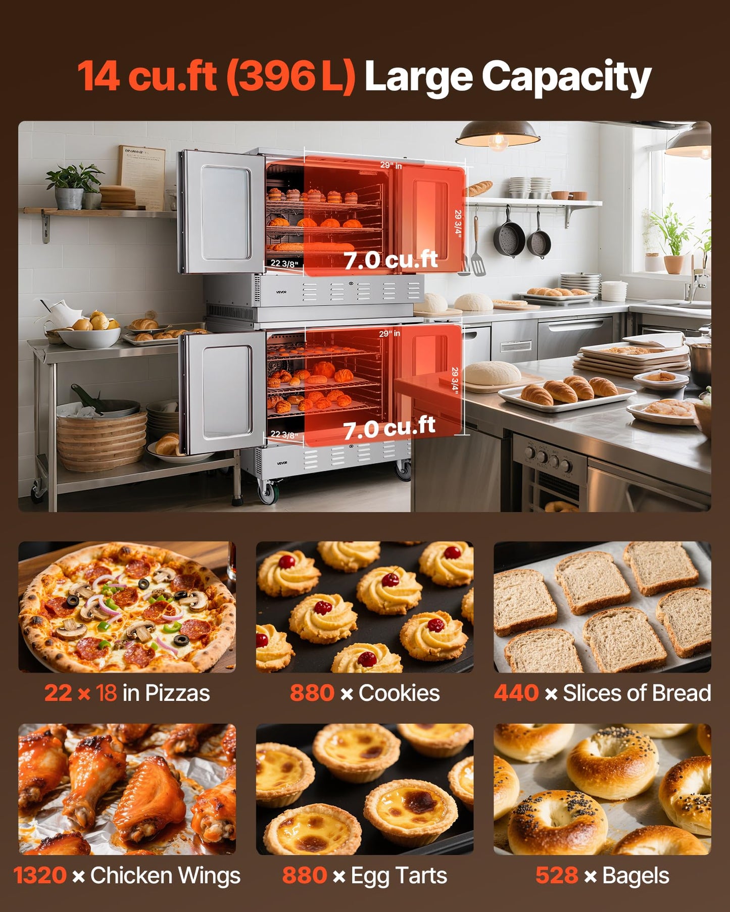 Vevor Double Deck Gas Convection Oven, 14 Cu.Ft Full-Size Commercial Convection Oven, 40,000 Btu X 2 Powerful Burners, Natural G
