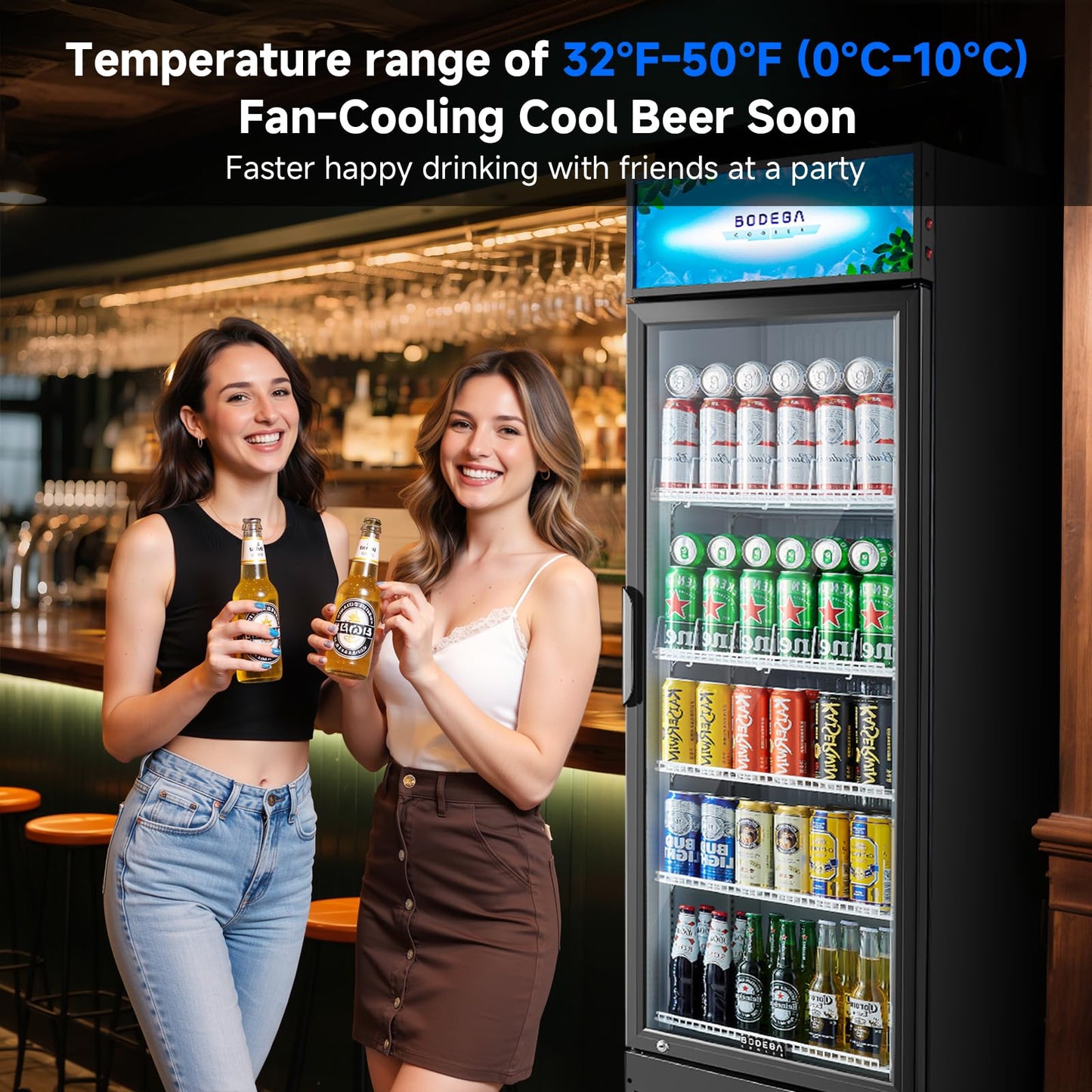 BODEGACOOLER Commercial Beverage Refrigerator, 12.5 Cu. Ft Black Commercial Merchandiser Refrigerator, LED Light/Adjustable Shelves,Upright Large Display Refrigerator For kitchen/Office/Home/Garage.