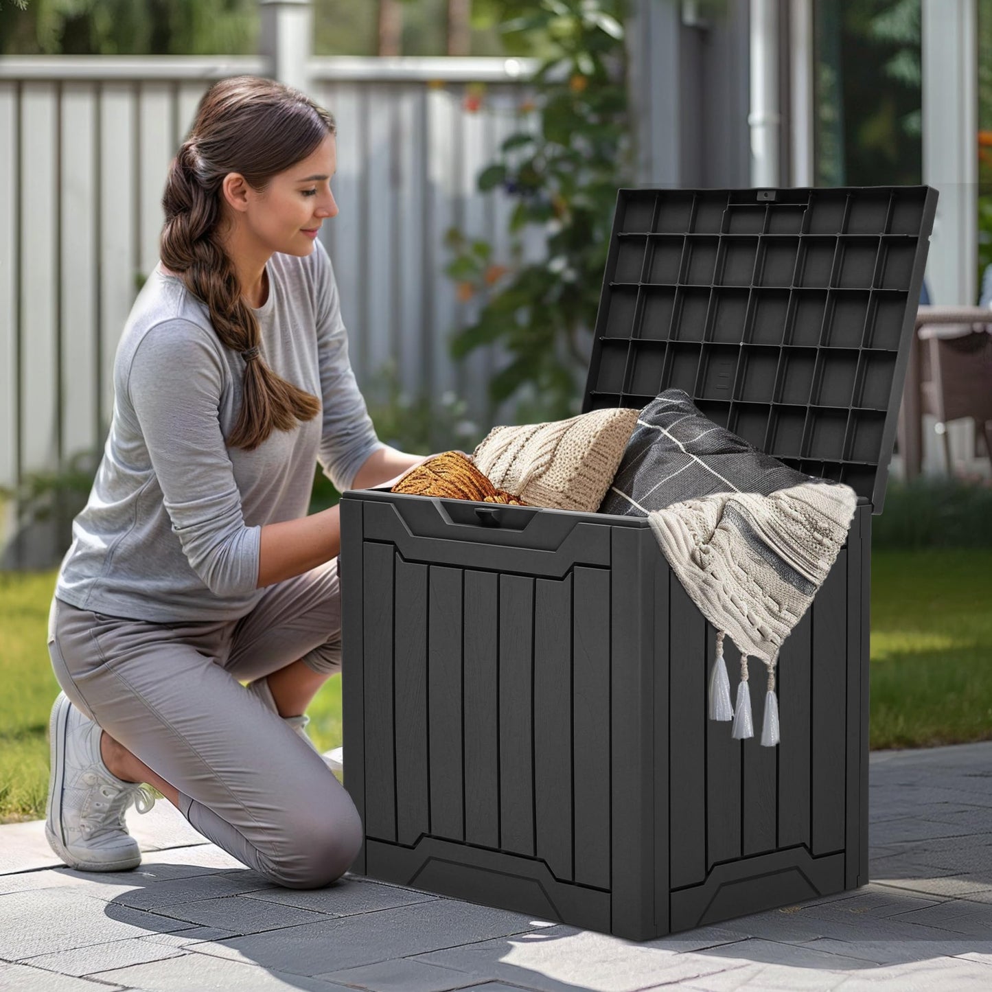 YITAHOME 31 Gallon Outdoor Storage Box, Resin Deck Box and Waterproof Package Delivery Box for Gardening Tools, Pool Supplies, Patio Furniture, Lockable, Black