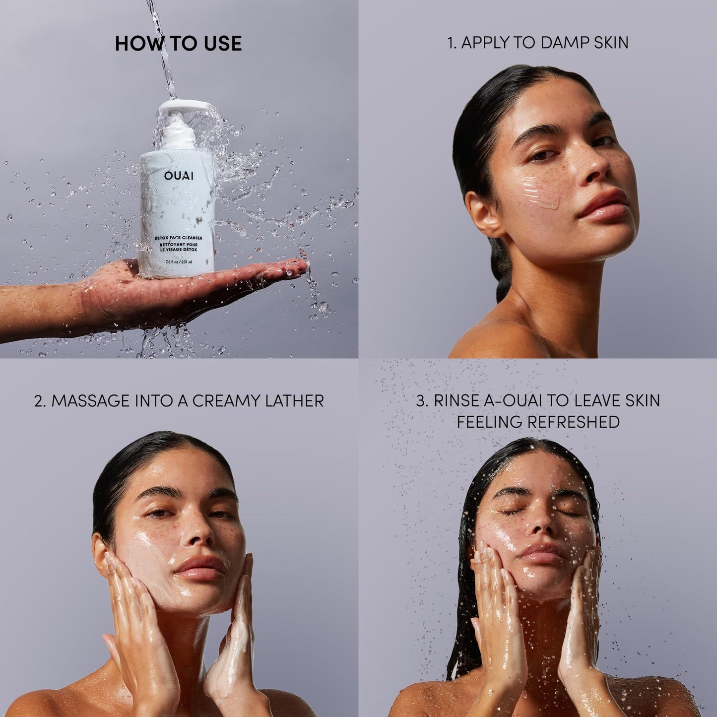 OUAI Detox Facial Cleanser - Deep Cleansing Face Wash with Glycolic Acid, Niacinamide & PHA - Removes Sweat, Dirt & Oil Without