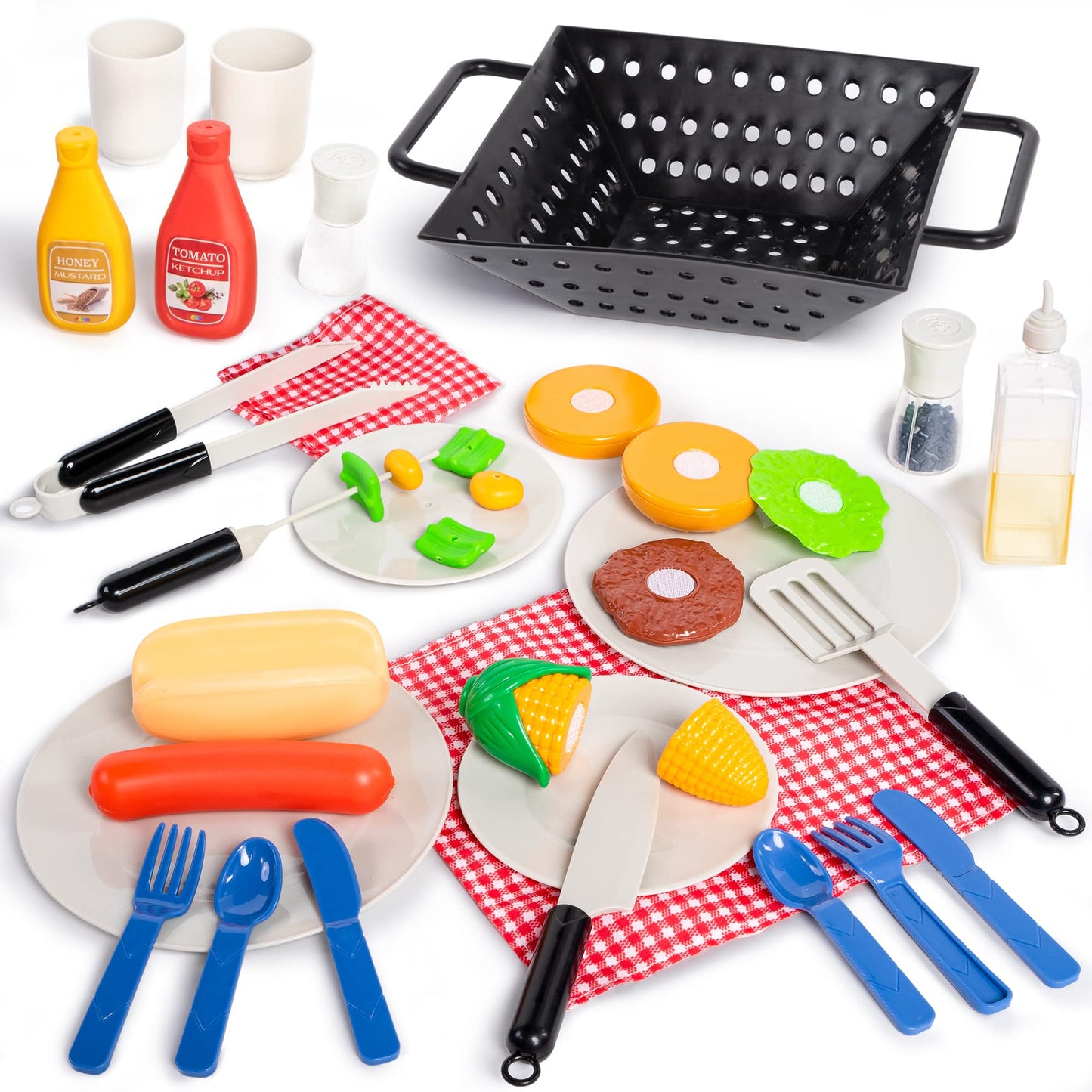 JOYIN 34 PCS Kitchen Toy Set, BBQ Play Grill, Cooking Toy Set, Little Chef Play, Kids Grill Playset Interactive BBQ for Kids with Light & Sound, Birthday Gift for Boys Girls