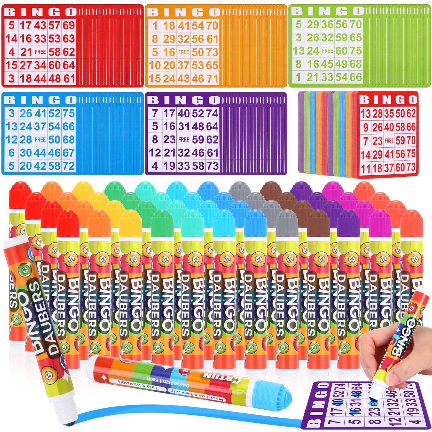 Crtiin 148 Pack Bingo Game Cards and Dot Daubers Set Includes 100 Bingo Cards and 48 Dot Markers Supplies Calling Card Set for Large Groups, Parties, Family Gathering Activity, Game Night