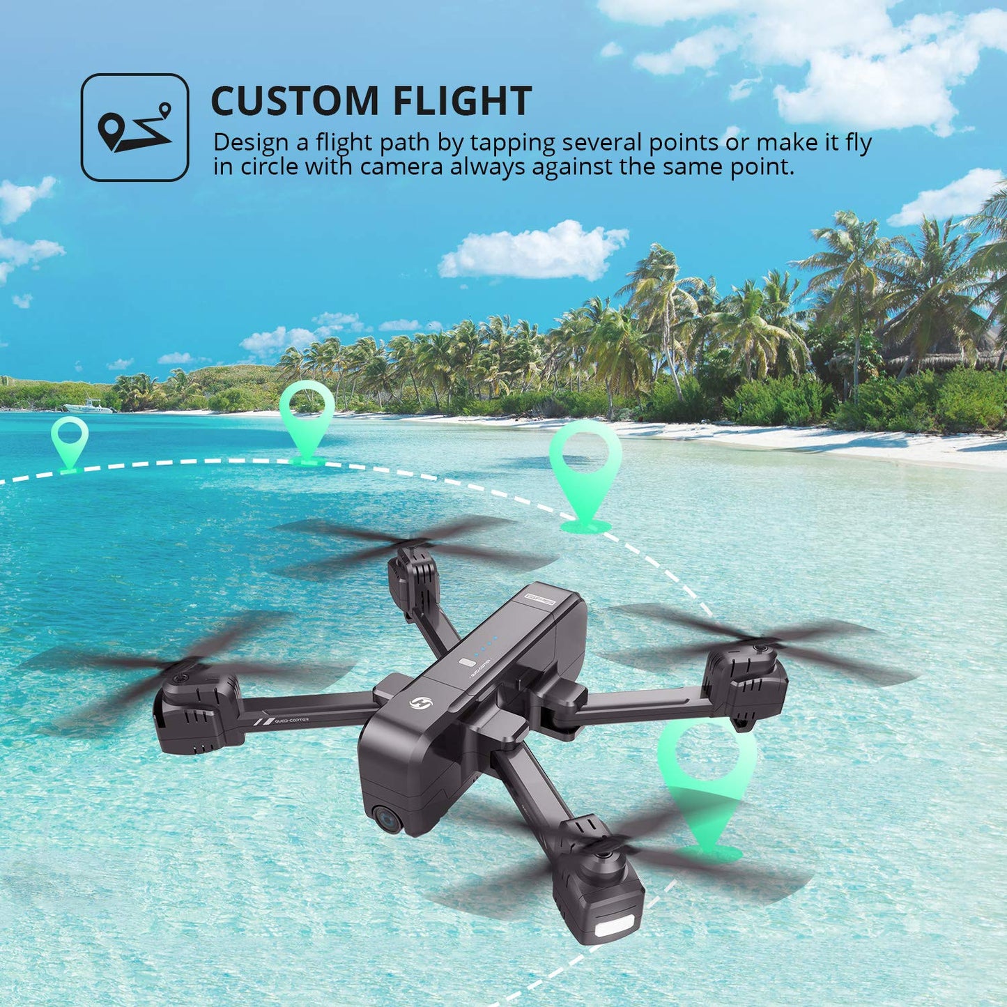 Holy Stone GPS 2.7K Drone with FHD FPV Camera Live Video for Adults, Portable Selfie Quadcopter with 2 Batteries for Beginners with Auto Return Home, Custom Flight Path, Follow Me, Auto Hover