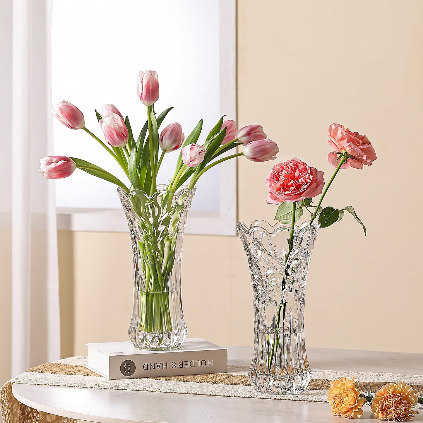 12" Glass Crystal Vase for Flowers with Luxury Gift Box, Elegant Tall Clear Vases for Wedding, Valentine Gift, Large Floreros Centerpieces for Living Room Home Décor
