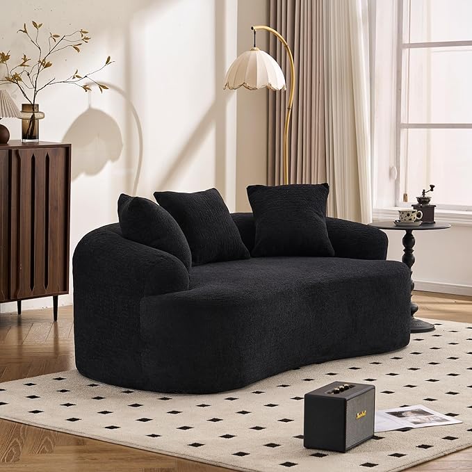 65'' Modern Curved Cloud Loveseat Sectional Sofa for Small Spaces, Luxury Plush Chenille Deep Seat Couch with 3 Pillows, No Assembly Needed Apartment Living Room Furniture, Coral