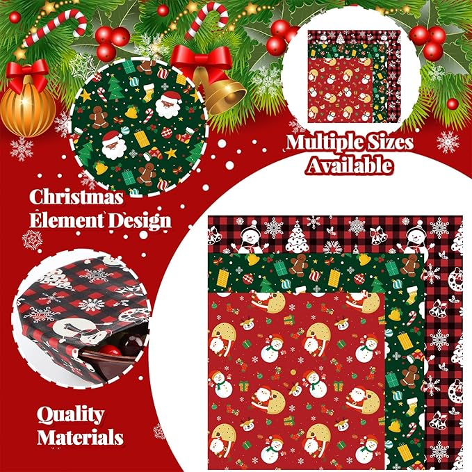 Ctosree 9 Pack Christmas Beeswax Wraps for Food 14.17" 11.42" 7.48" Reusable Beeswax Storage Wrap Bread Sandwich Wrapper for Christmas Kitchen Storage Bowl Covers