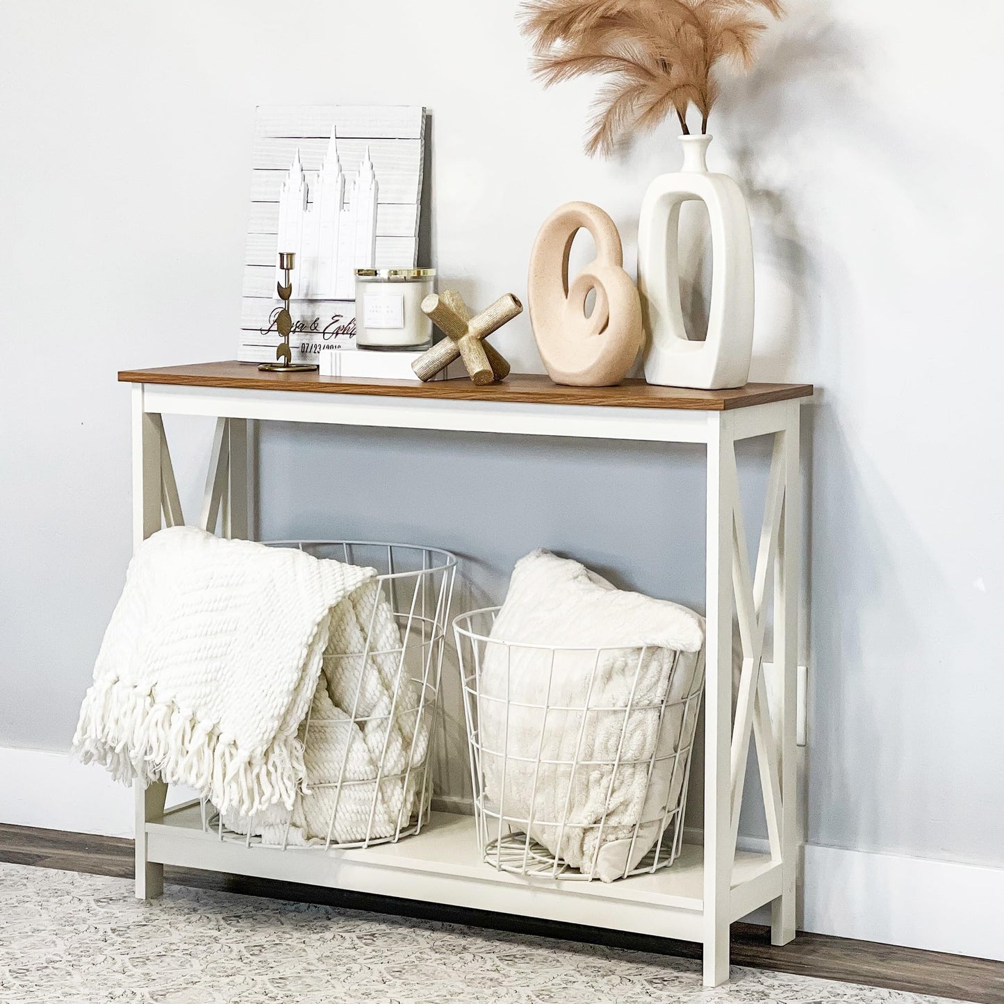 PHI VILLA White Console Tables for Entryway, Farmhouse Narrow Sofa Table Hallway, Ivory Skinny Entry Table
