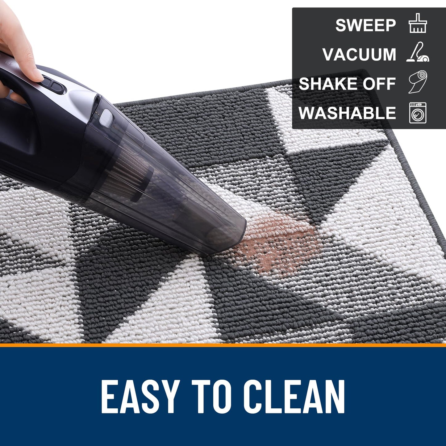 OLANLY Large Door Mat Indoor Entrance Washable 59x35, Odor-Free Low-Profile Front Back Geometric Doormat, Absorbent Resist Dirt Entry Carpet, Easy to Clean Sturdy Floor Mats for Entryway, Dark Grey