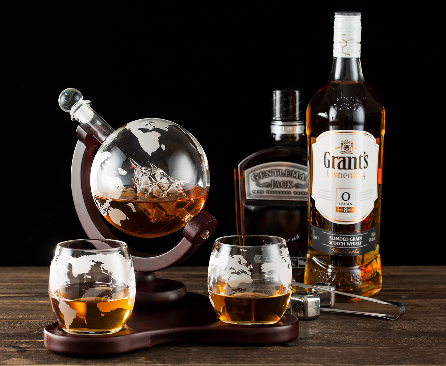 Verolux Whiskey Globe Decanter Set with 2 Glasses in Gift Box - Whiskey decanter for Liquor, Whiskey, Brandy, Gin, Rum, Tequila, Vodka, and Brandy - Home Bar Accessories for Men and Women