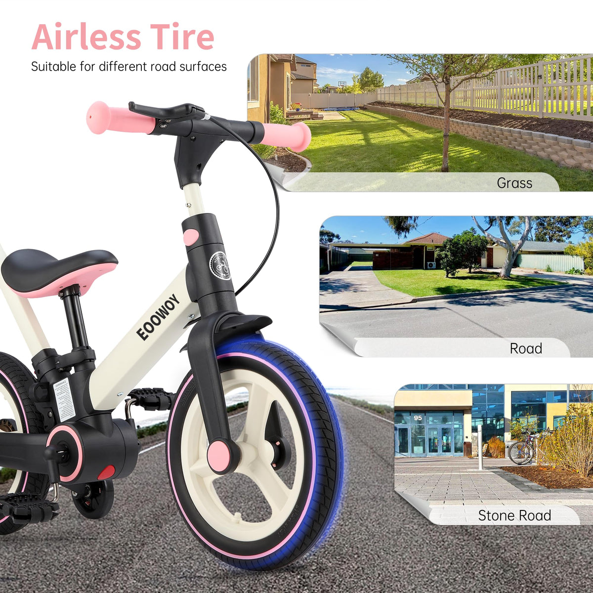 EOOWOY Balance Bike with Push Handle for Kids 18-60 Months, 6 in 1 Foldable Push Bike with Training Wheels & Pedals, Balance Bicycle for Boys and Girls with Brakes & Kickstand, Pink