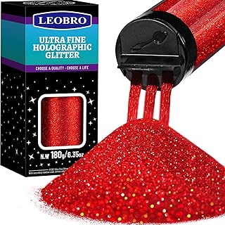 LEOBRO Red Glitter, Glitter, 180g/6.35oz Holographic Ultra Fine Glitter, 1/128" Resin Glitter Powder, Metallic Iridescent ...