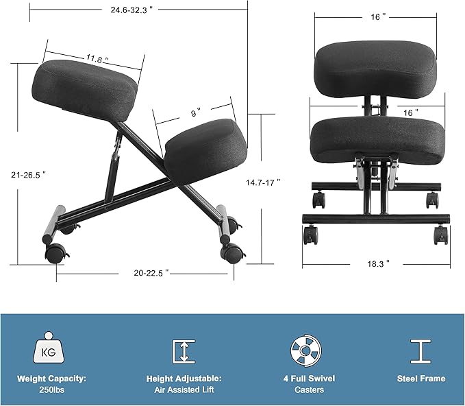 SOMEET Ergonomic Kneeling Chair for Office and Home, Adjustable Stool Posture Chair to Relieve Neck & Back Pain, Brake and Smooth Gliding Casters, Kneeling Desk Chair to Improves Posture, Black Linen