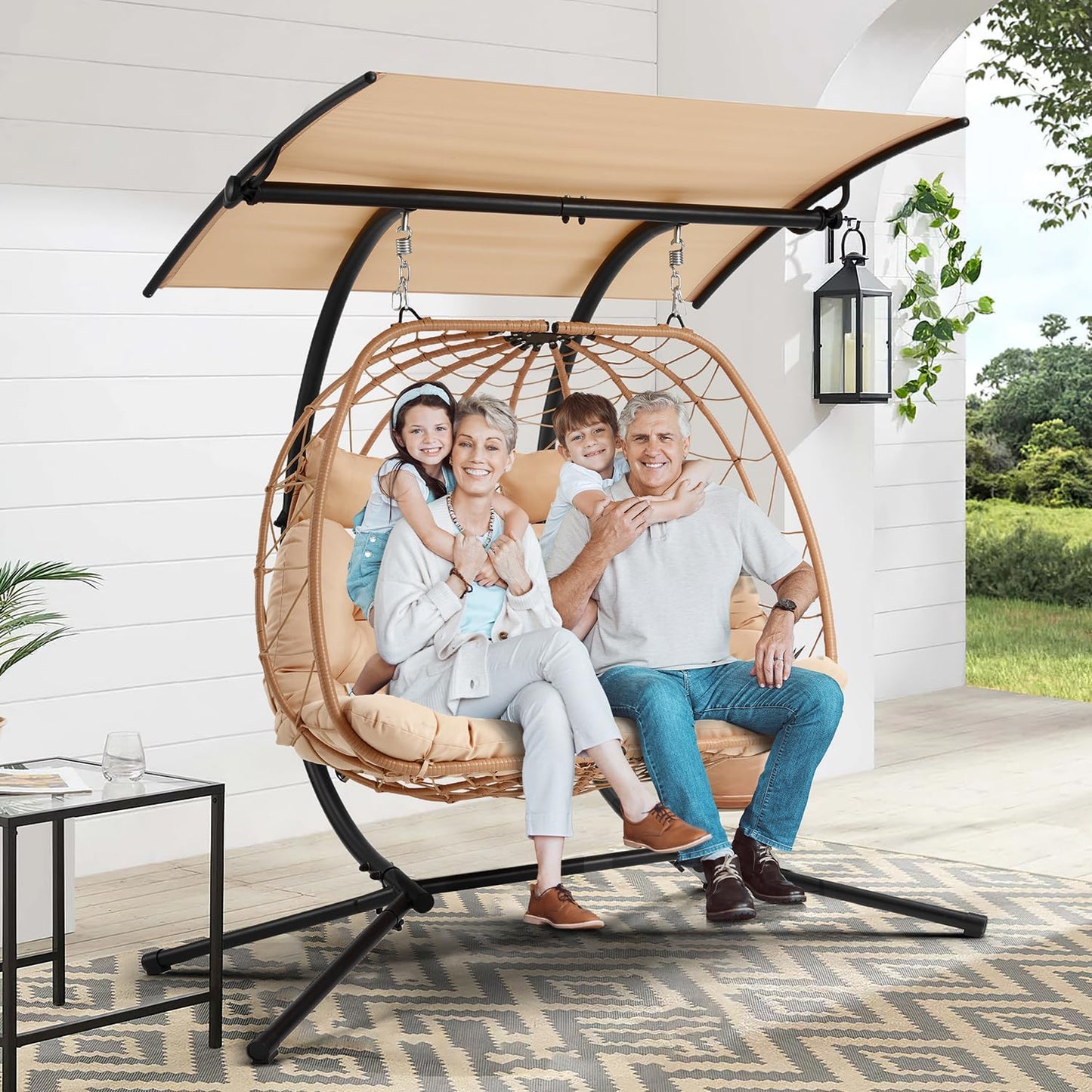 YOLENY Oversized Double Egg Chair with Adjustable Canopy, Patio Hanging Swing Chair, Hammock Chair with Cushion