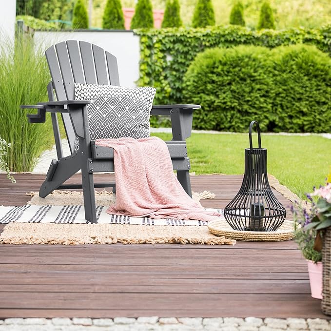 FUNBERRY Folding Adirondack Chair Set of 6, All Weather HDPE Fire Pit Chairs with Cup Holder for Outdoor