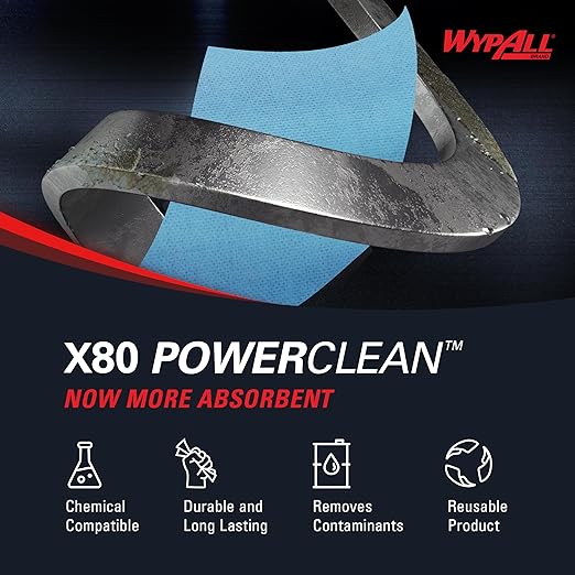 WypAll PowerClean X80 Cloths Heavy Duty Wipes (41041), Brag Box, Extended Use Towels, Blue (1 Pack of 152 Sheets, 152 Sheet Total)
