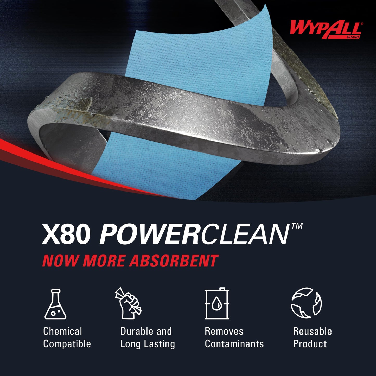 WypAll PowerClean X80 Cloths Heavy Duty Wipes (41041), Brag Box, Extended Use Towels, Blue (1 Pack of 152 Sheets, 152 Sheet Total)