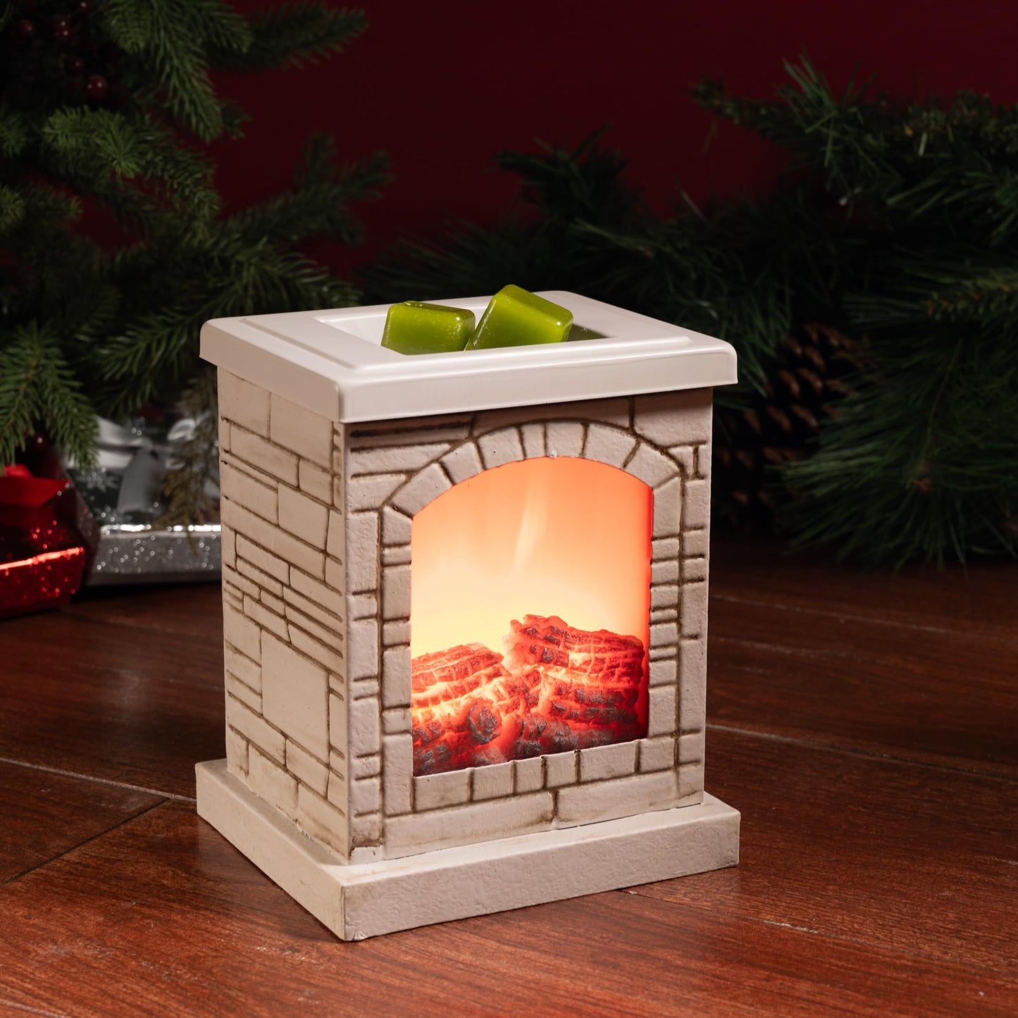 Scentsationals Christmas Wax Warmer, Wax Melt Warmer for Scented Wax ; Holiday Collection Stacked Stone Fireplace - Candle Wax Melter for Fragrance Cubes and Tarts