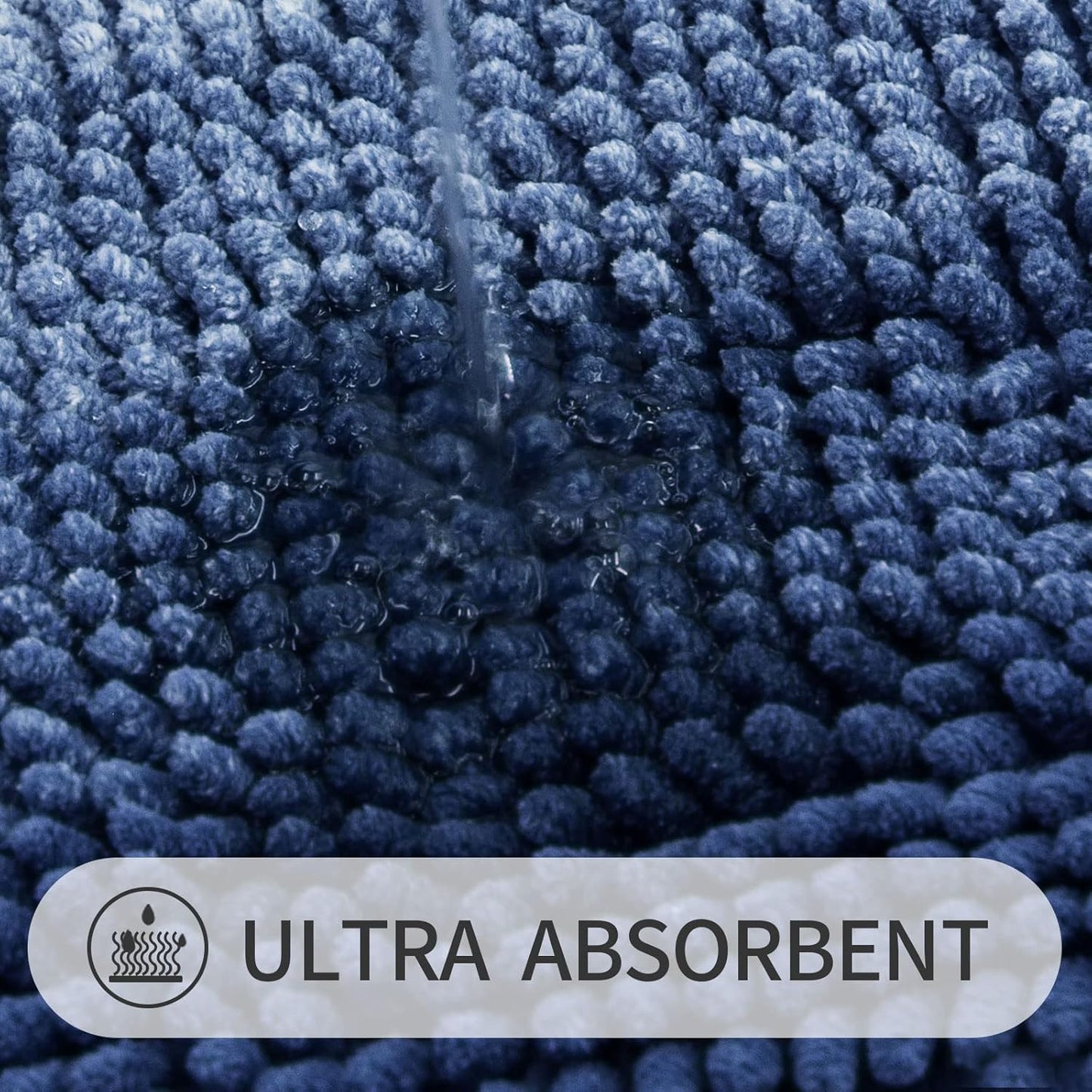 Gibelle Blue Bathroom Rugs, Luxury Chenille Bath Mat, Small Non Slip Shower Rug and Bath Room Floor Mats, Machine Washable, Quick Dry Bathmat, Soft Cozy Plush Rug for Tub, 16" x 24"