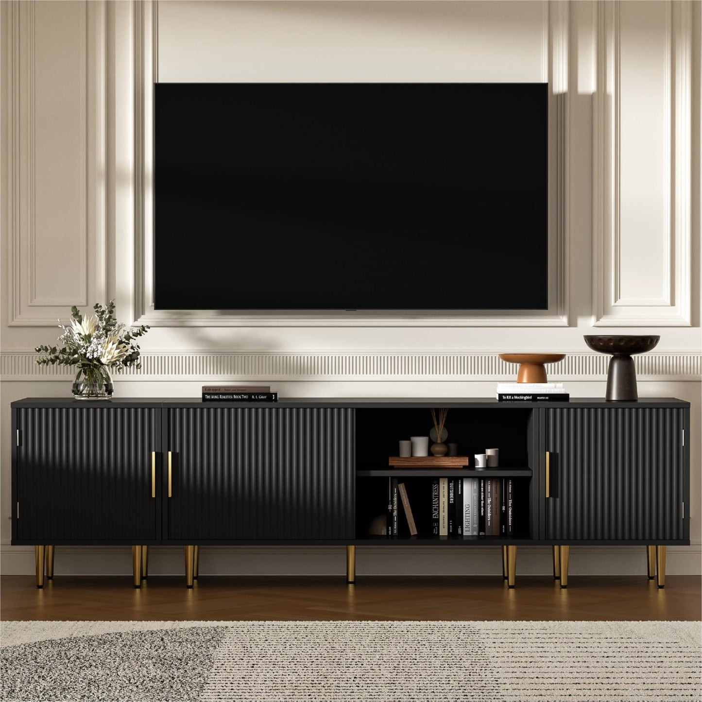 Housoul 71" TV Stand for 50/60/70/80 inch TV, Modern TV Stand for 75+ inch TV, Entertainment Center for Up to 80" TV, TV Media Stand with Storage Cabinet for Living Room, Bedroom, Black