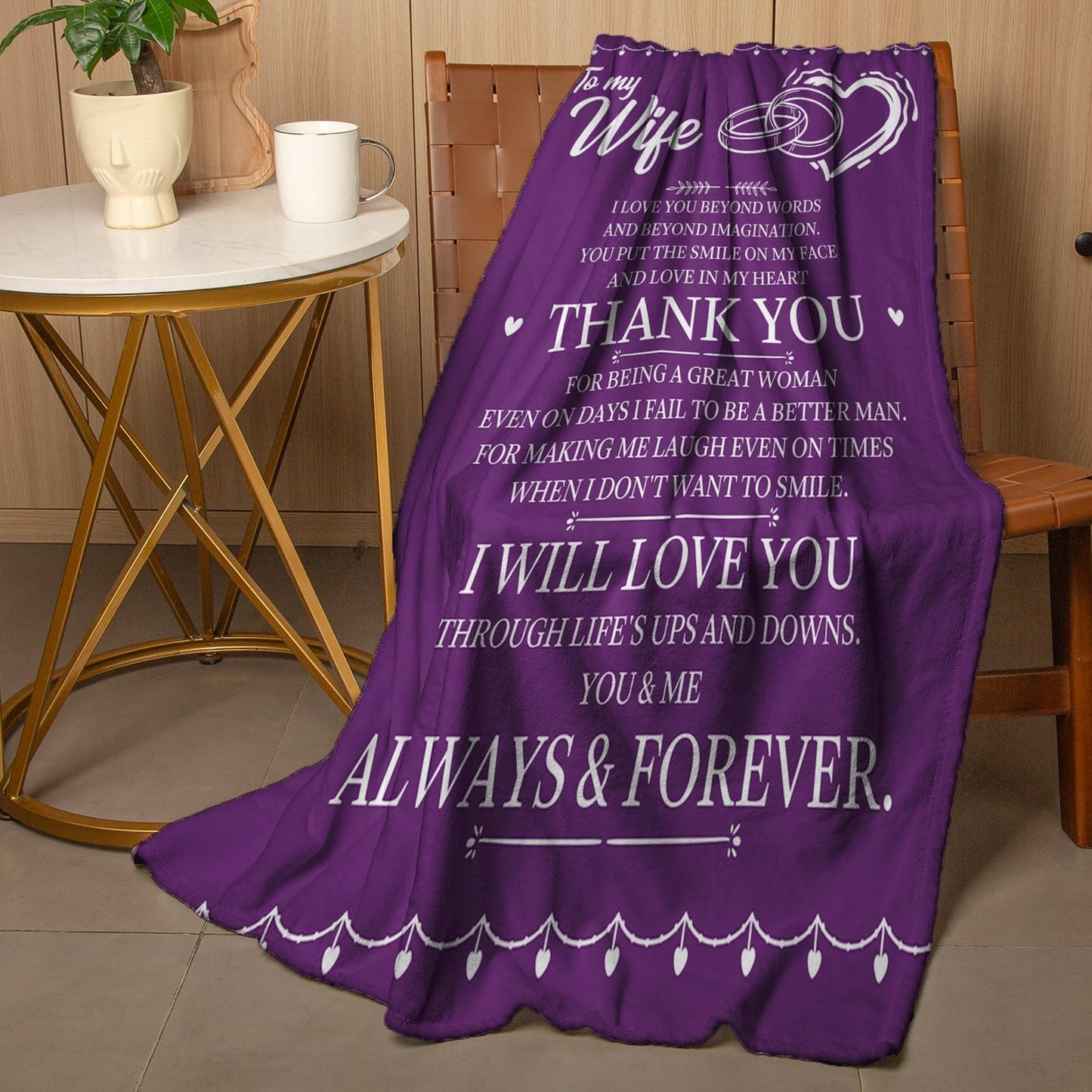 DOCRAGI Anniversary Birthday Gifts for Wife Her Women, Wife Birthday Gift Ideas, to My Wifes Purple Throw Blanket 60"x 50"