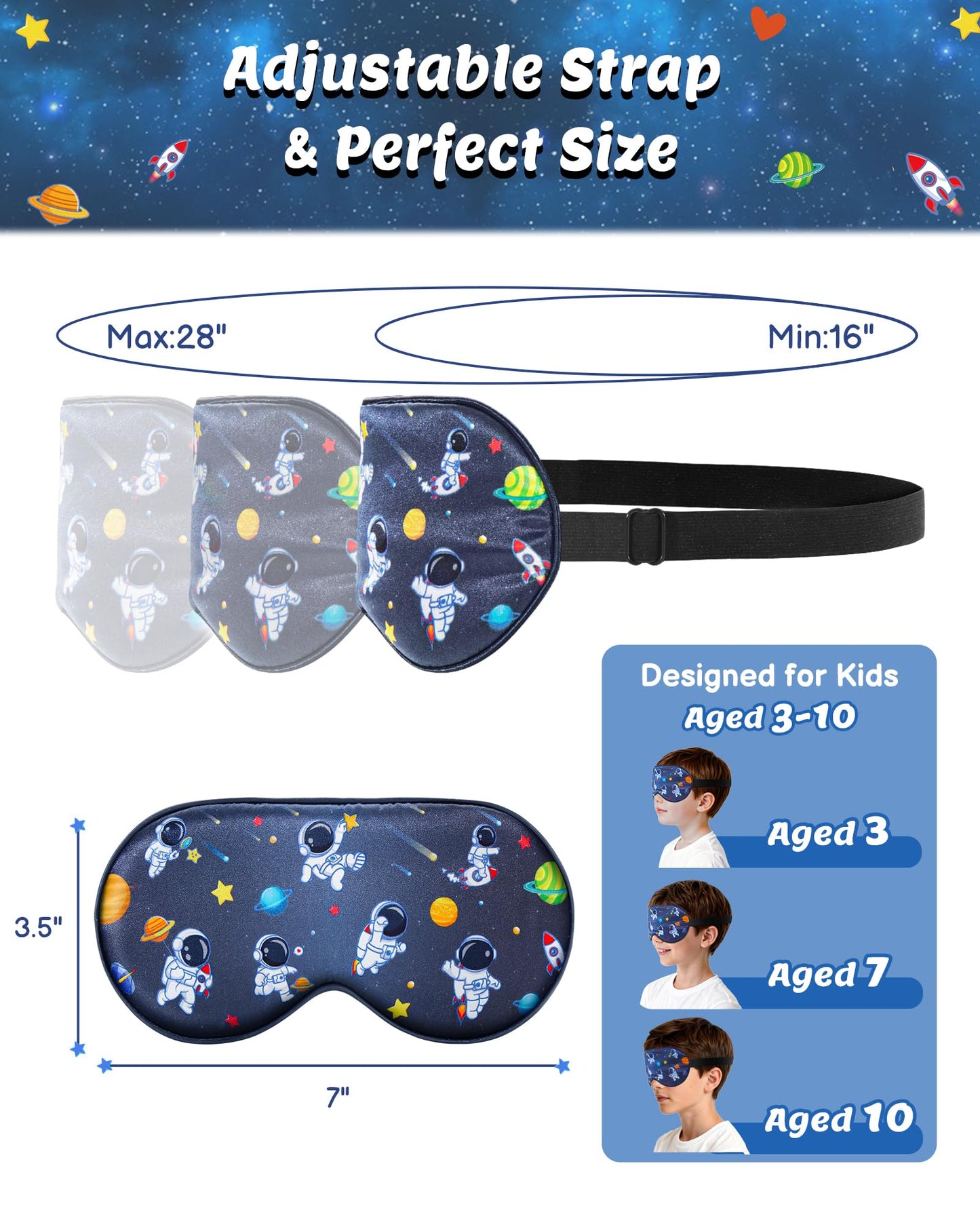 BeeVines Kids 100% Real Mulberry Silk Sleep Mask 2 Pack, Original Design Pure Silk Sleeping Eye Masks for Boys, Skin-Friendly Blackout Eye Cover, Adjustable Strap, Reduce Puffy Eyes, for Travel Gifts
