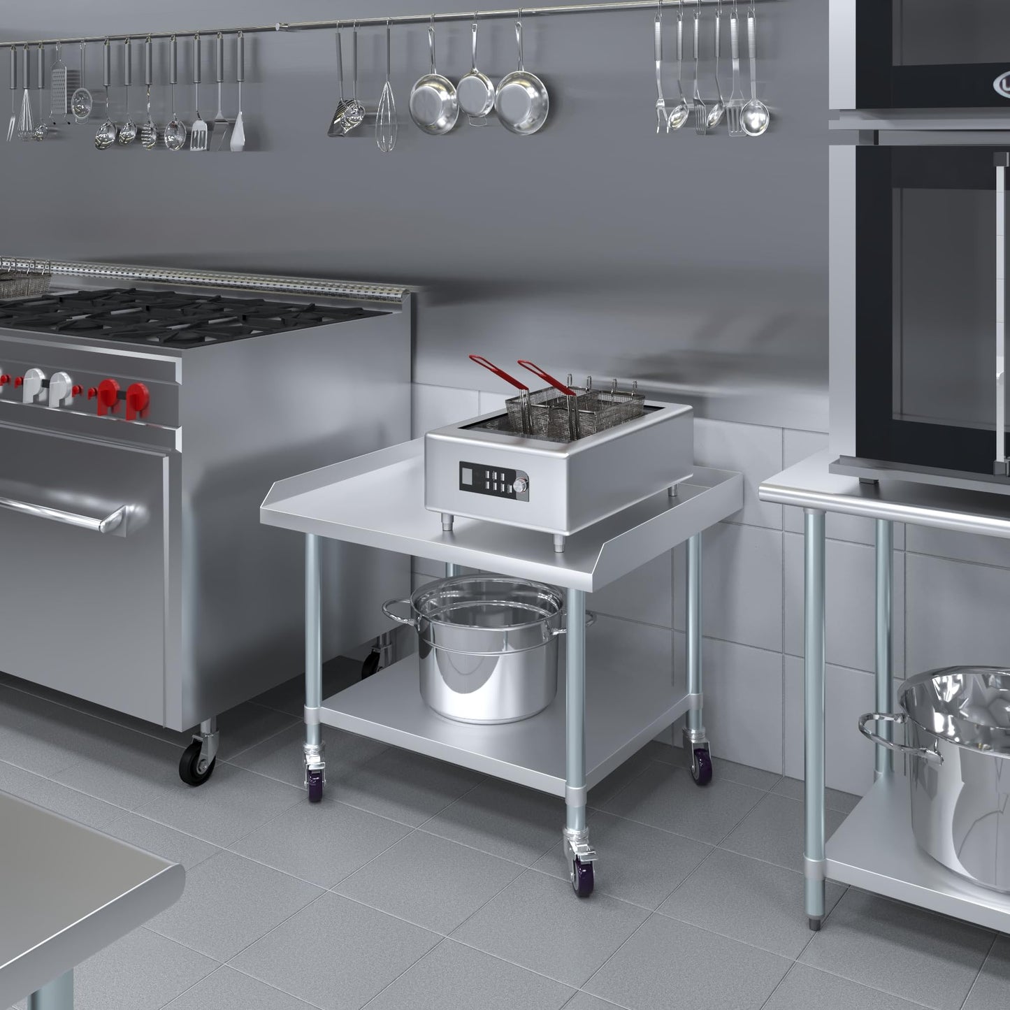 AmGood Stainless Steel Equipment Stand with Undershelf + Casters, Heavy Duty, Commercial Grade, NSF (30" Width x 36" Length + Casters)