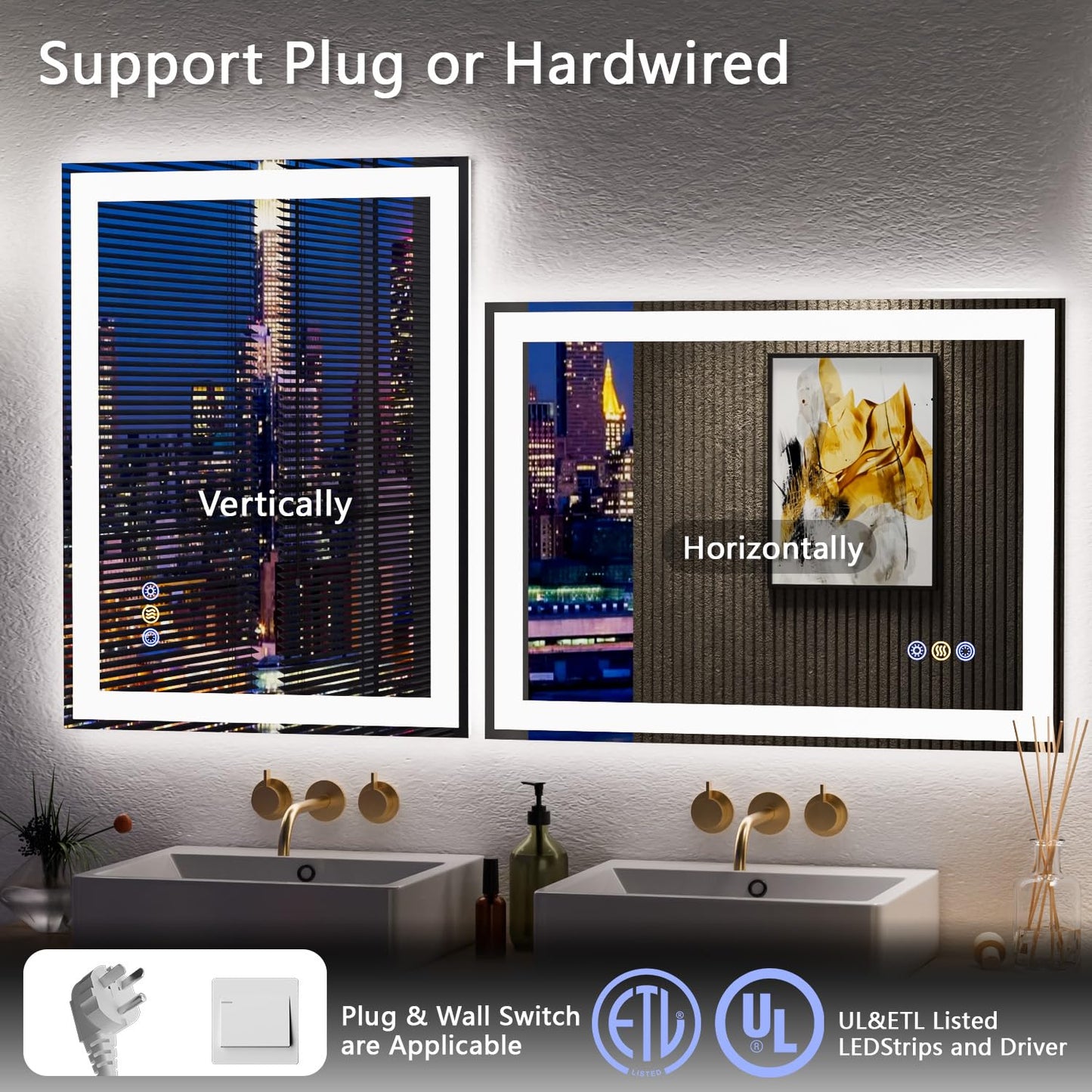 Callsky 24"x 32" LED Mirror for Bathroom, Front and Backlit Controlled Separately LED Wall Vanity Mirror, LED Vanity Mirror with Lights, Stepless Dimmable, Anti Fog, Tempered Glass, Memory (UL ETL)