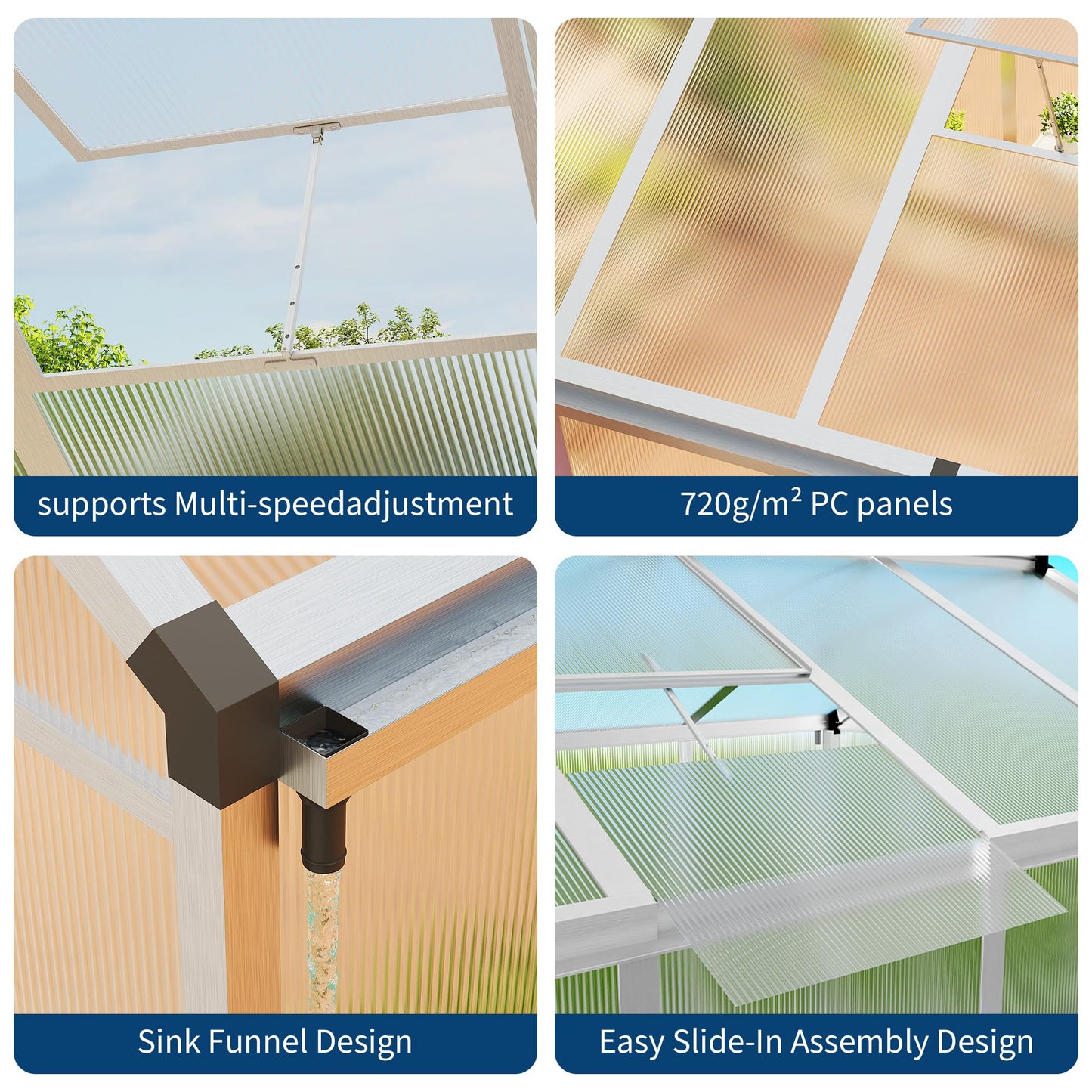 Greenhouse, 8x10 Ft Outdoor Greenhouses, Greenhouse Kit, Portablee Greenhouses with Ground Nails and Vent Windows, Sliding Lockable Door, Polycarbonate Green House for Outside Garden Backyard, White