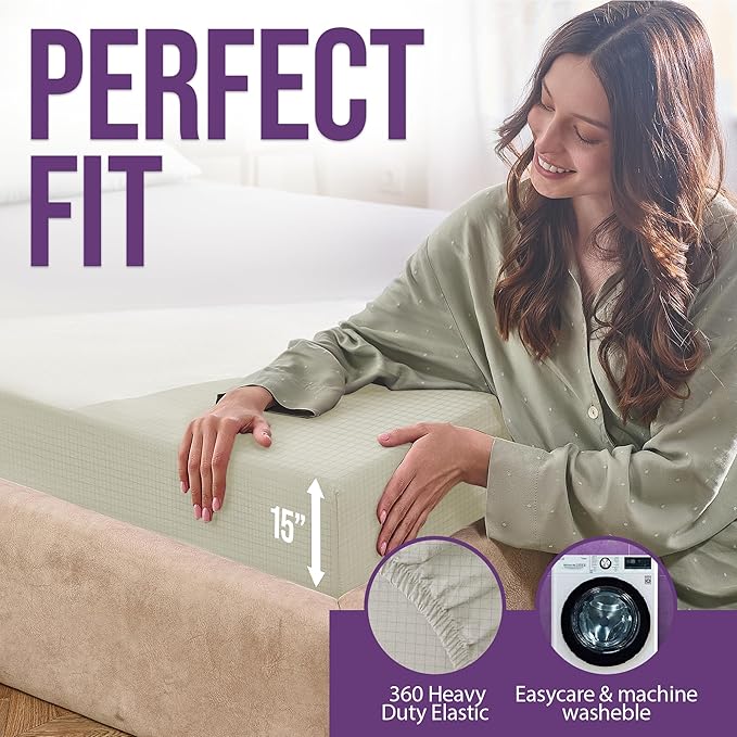 Earth Grounding Sheets King Size with 12% Silver Fiber & 4% Silk & 84% Cotton - Beige - SGS Quality Certified Grounded Well Bed Sheet - Conductive Fitted Sheet for Better Sleep