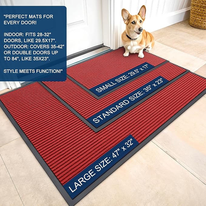 OLANLY Front Door Mat Indoor Outdoor Entrance, Waterproof Heavy Duty Doormat, Fade Resistant, Low Profile, Easy Clean Patio Porch Welcome Floor Mats for Entry, 59x34, Red