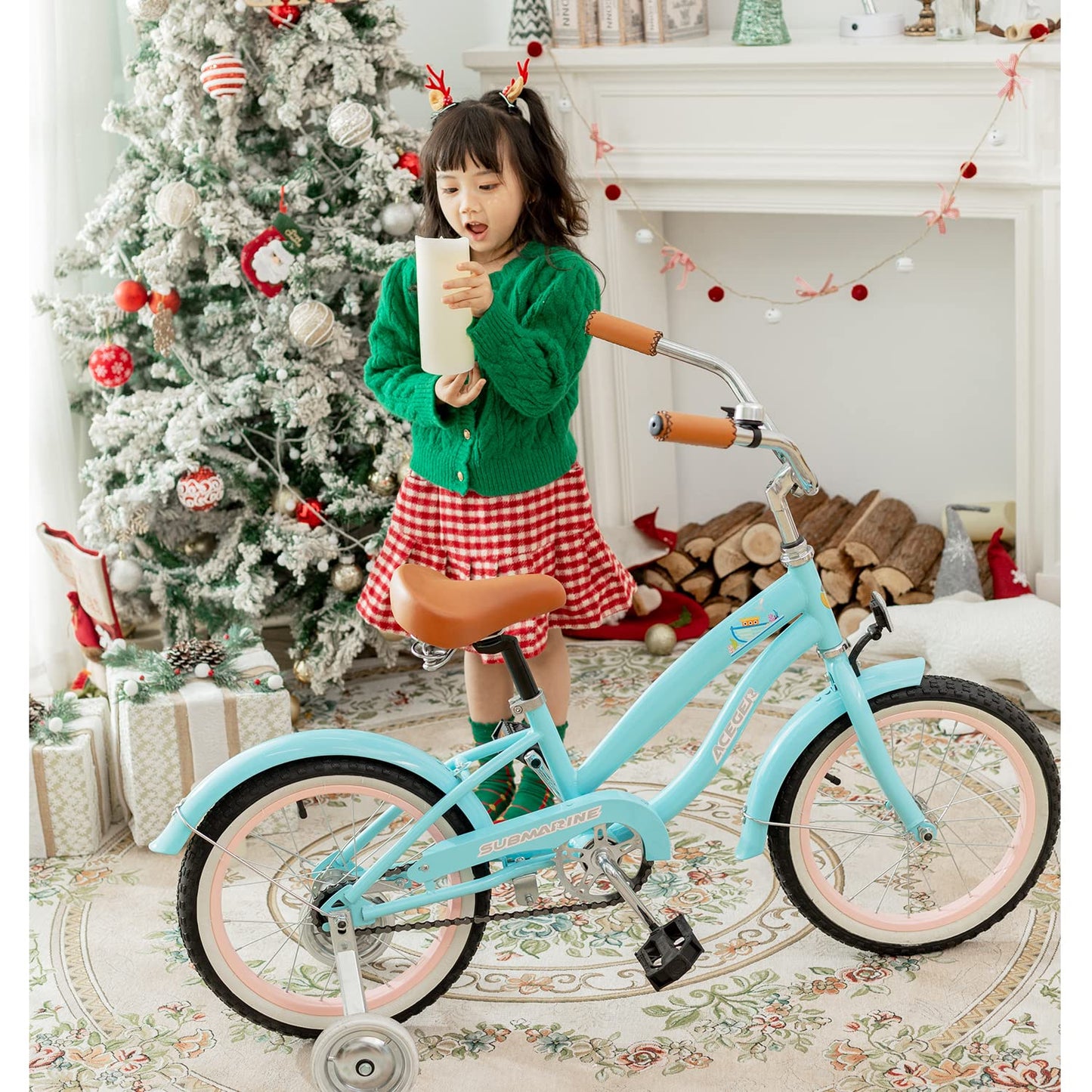 ACEGER Girls Beach Cruiser Bike for Kids 5-13 Years Old, 16" 18" 20" 24" Single Speed Kids Bicycle Included Coaster Brake, Front and Rear Reflectors, 24" 7 Speeds with Dual Brakes