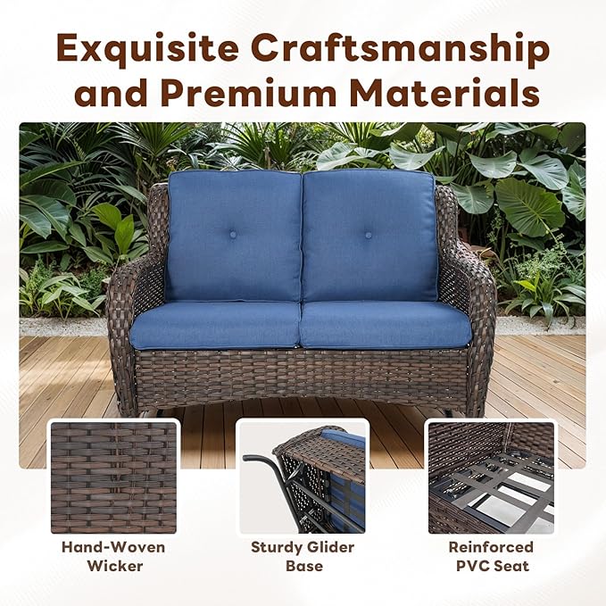 Belord Outdoor Patio Furniture Set - 7 Piece Brown Wicker Conversation Patio Furniture Set All Weather Swivel Chairs with Ottoman and Loveseat Glider Chair for Deck Balcony Backyard