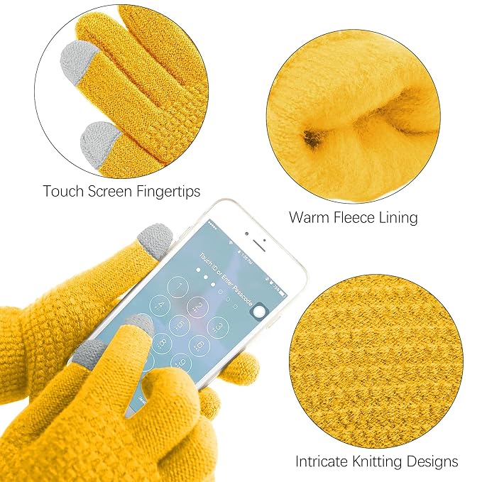Aneco Winter Warm Sets Knitted Scarf Beanie Hat Touch Screen Gloves and Winter Ear Warmer for Men or Women