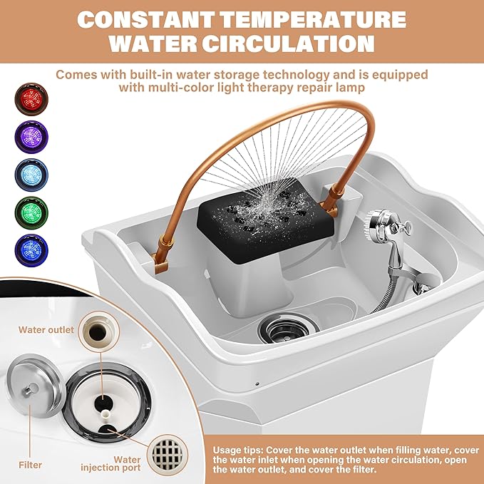 Head Spa Equipment with 60L Water Storage Tank, All-in-One 3-Mode Waterfall & Warm Steam Hair Wash Sink for Scalp Care & Relaxation