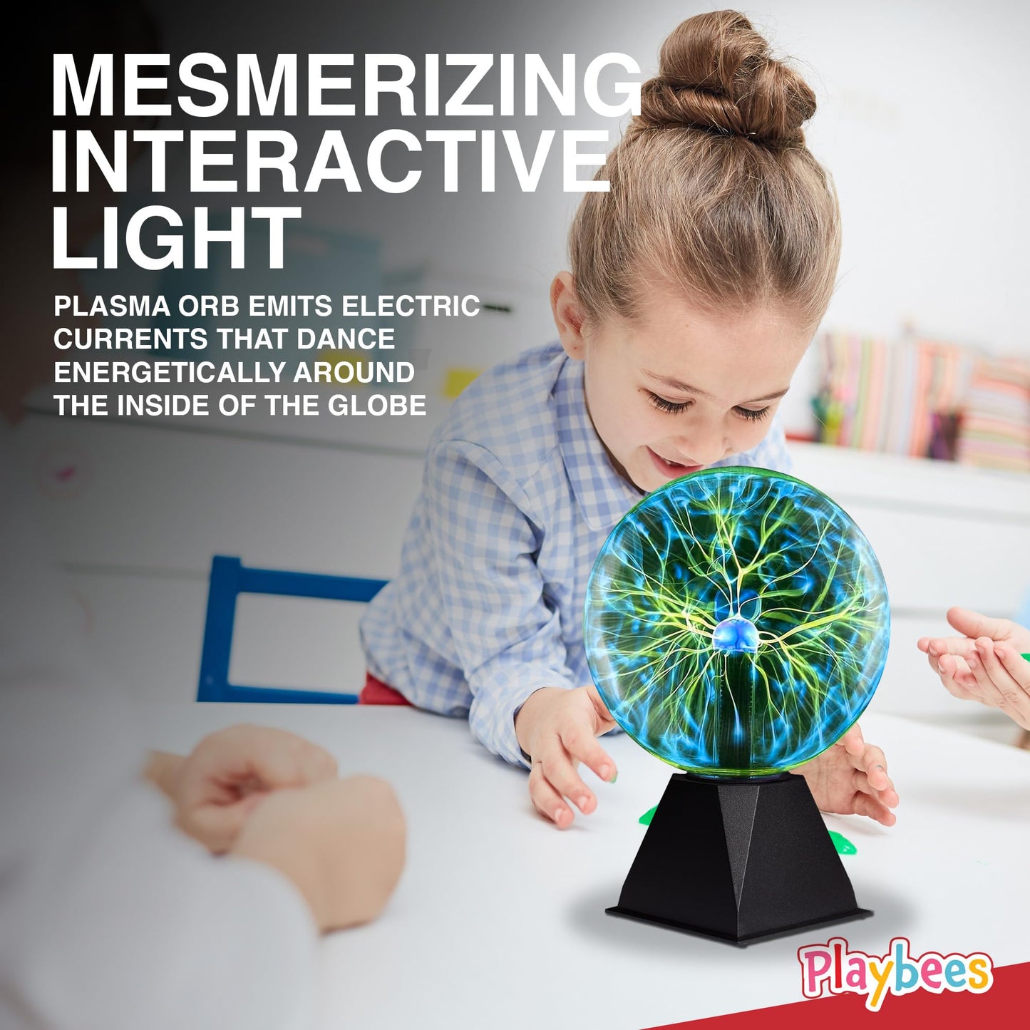 Playbees Green Plasma Ball - 7 Inch - Tesla Coil Bulb Static Electricity in a Vacuum Pressurized Glass Globe, Nebula Thunder Lightning, Plug-in - for Parties, Decorations, Prop, STEM