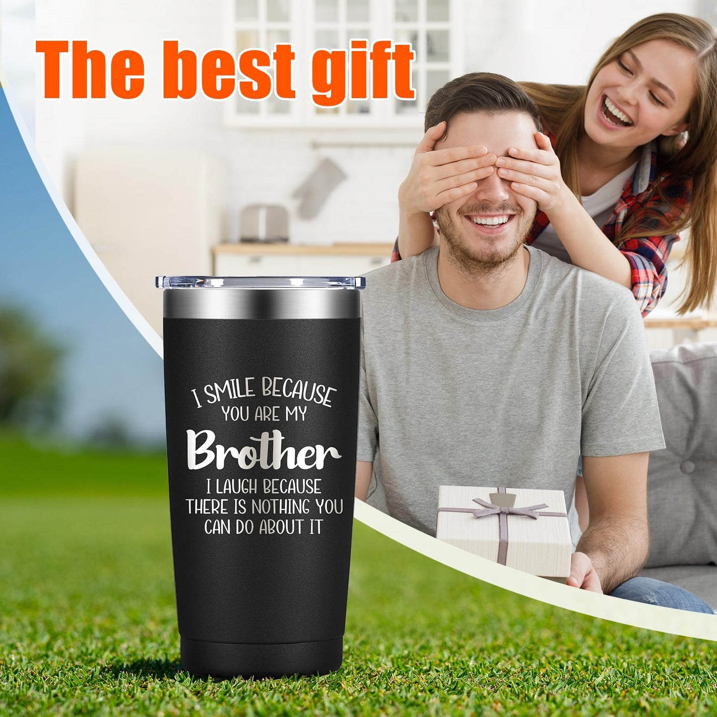 WOELIVE Gifts for Brother - Brother Gift from Sister - Christmas Fathers Day Birthday Gifts for Brothers - 20oz Insulated Stainless Steel Tumbler Coffee Cup, Black