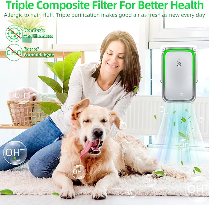 Plug in Ionic Air Purifier: 6 Pack Air Ionizers for Home - Silent Filterless - Negative Ion Air Purifier Freshener for Bedroom Office Bathroom Basement for Pet Odors,Dust,Smoke,Air Cleaner(Silver)