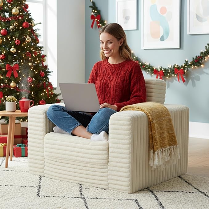 Welnow Folding Sofa Bed with Ottoman, Convertible 2-in-1 Boneless Couch Futon Lounge Chair Bed for Adults, Comfy Fold Out Sleeper Sofa for Small Spaces, Living Room, Bedroom, or Dorm, Beige
