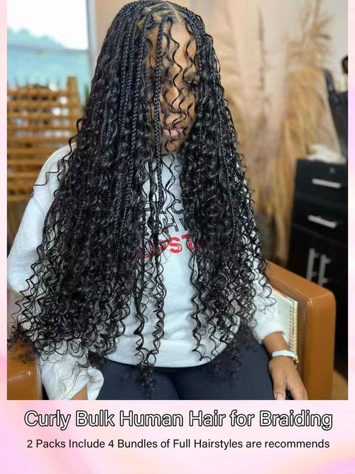 Boho Human Braiding Hair Curly Human Hair Braiding Hair For Boho Knotless Bohemian Micro Braiding Hair Human Hair 100g 2 Bulk Human Hair Bundles For Braiding No Weft Hair Extensions YNiSew
