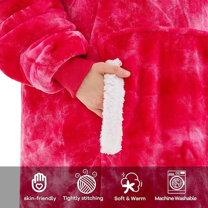 yescool Wearable Blanket Hoodie, Flannel Sherpa Fleece Blanket Sweatshirt for Adults Women Men,One Size Fits All